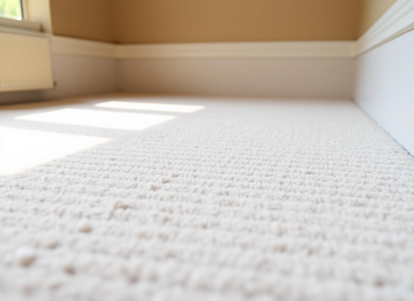 Close-up of a freshly cleaned carpet with the pile lifted and daylight across it